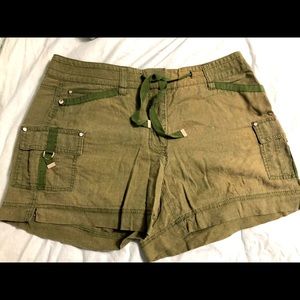 White House Black Market Army Green Linen Short